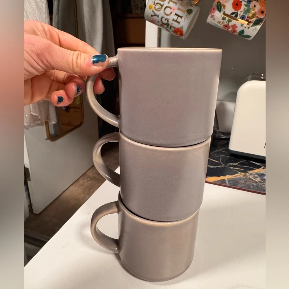 Pottery Barn Taupe Ceramic Mug Trio